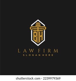 BH erstes Monogramm-Logo für Anwaltskanzlei mit Säule in kreativem Polygondesign