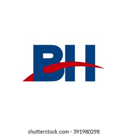 BH initial overlapping swoosh letter logo blue red