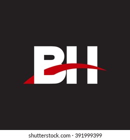 BH initial overlapping swoosh letter logo white red black background