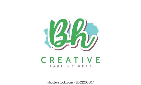 Iniciales Bh, vector de logotipo de escritura a mano