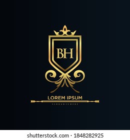 BH Letter Initial mit Royal Template.elegant mit Kronlogo, Creative Lettering Logo Vektor Illustration.