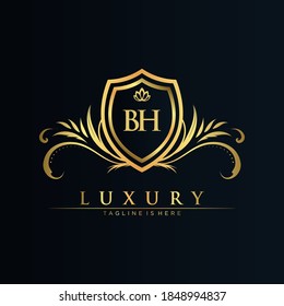 Letra BH Inicial con Plantilla Real.elegante con el vector logotipo de la corona, Ilustración vectorial con logotipo de letras creativas.