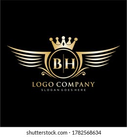 BH Letter Initial mit Royal Wing Logo Template.