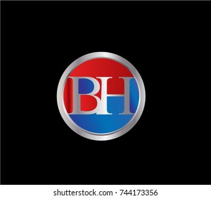 BH Letter logo Design in a circle. Blue Red and silver colored

