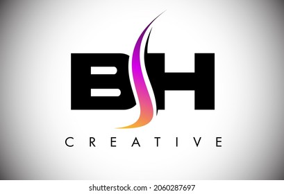 BH Letter Logo Design mit Creative Shoosh und Moderne Look Vektorgrafik. BH Letter Icon Logo mit geschwungener Form in der Mitte