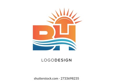 BH-Buchstabe Logo Monogramm Sun Wave Modernes Branding