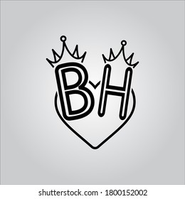 BH letter logo white white background.The black letter icon.