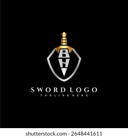 BH carta monograma de luxo para escudo e espada estilo imagem