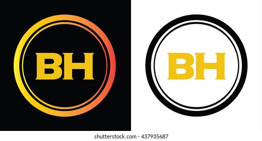 BH letters icon design template elements in abstract background logo, design identity in circle, alphabet letter