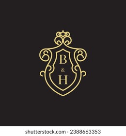 Logotipo inicial de la línea BH vintage en un diseño profesional de alta calidad que se imprimirá en cualquier medio de impresión