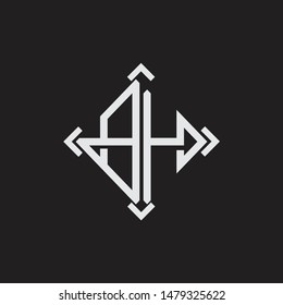 BH Logo Abstrac letter Monogram with Arrow in every side isolated on black background