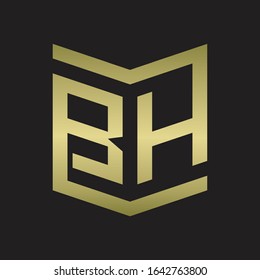 BH Logo Emblem Monogram With Shield Style Design Template Isolated On gold colors