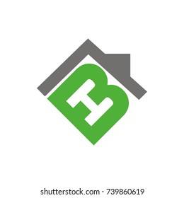 BH logo initial letter design template vector with roof shape above