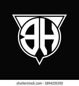 BH Logo monogram with circle shape and half triangle rounded on black background