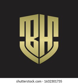 BH Logo monogram with emblem shield shape design isolated gold colors on black background