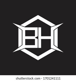 Monograma del logotipo BH con hexágono y plantilla de diseño de cuatro ejes