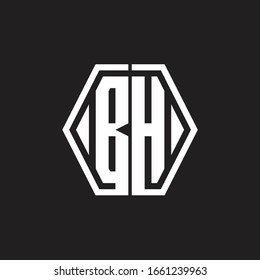 BH Logo monogram with hexagon line rounded design template