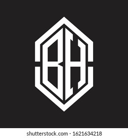 BH Logo monogram with hexagon shape and outline slice style with black and white