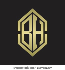 BH Logo monogram with hexagon shape and outline slice style with gold colors