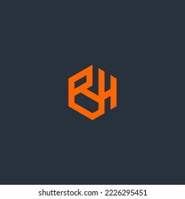 BH-Monogramm-Logo in Hexagon-Schrift mit orangefarbener Farbe