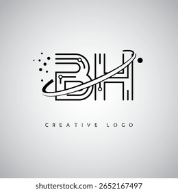 BH Orbit Monogram Logo - Futuristic Minimal Letter mark with Circular Line Art, Tech-Inspired Dots and Space Motion Concept for Modern Branding Identity (Logotipo de Monograma de Órbita BH - Marca de Letra Mínima Futurista com Linha de Arte Circular, Pontos Inspirados na Tecnologia e Conceito de Movimento Espacial para Identidade de Marca Moderna)