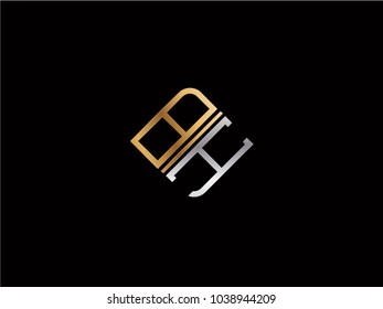 BH square shape Letter logo Design in silver gold color
