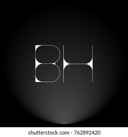 BH White thin minimalist LOGO Design with Highlight on Black Background.