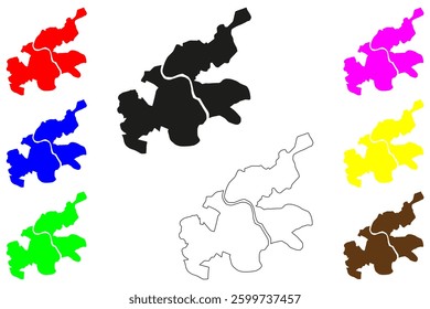 Bhadravati city (Republic of India, State of Karnataka) map vector illustration, scribble sketch Bhadravathi or Steel Town map