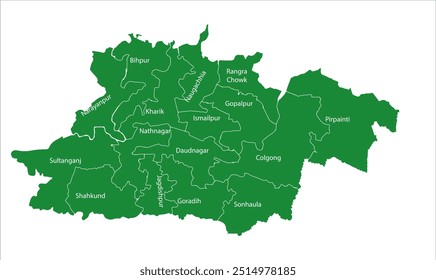 Bhagalpur Tehsil map, Bhagalpur District, Bihar State, República da Índia, Governo de Bihar, Território indiano, Índia Oriental, Política, aldeia, turismo