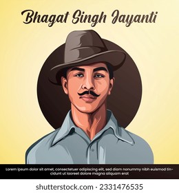 Bhagat Singh Jayanti Vector Illustration Post