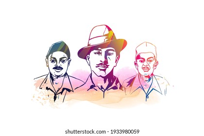 bhagat singh, shaheed sardar bhagat singh, martyrs day vector illustration of Indian people saluting celebrating shaheed diwas