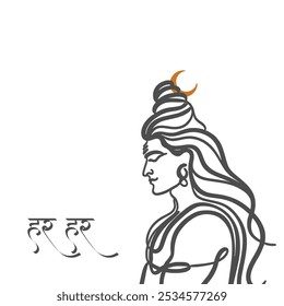 Bhagvan Shiv Face Creative Line Art Vetor para Maha Shivaratri com Har Har escritor em língua hindi