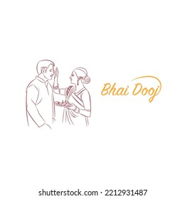 bhai dooj brother and sister vector line drawing