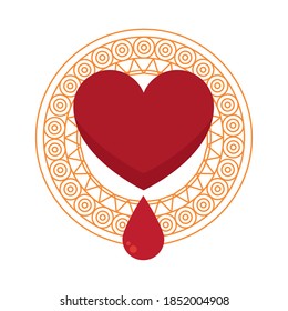 bhai dooj concept, mandala and decorative heart icon over white background, colorful design, vector illustration