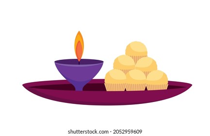 bhai dooj design with laddoos and candle