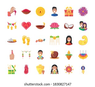 bhai dooj detailed style 30 icon set design, Festival and celebration theme Vector illustration