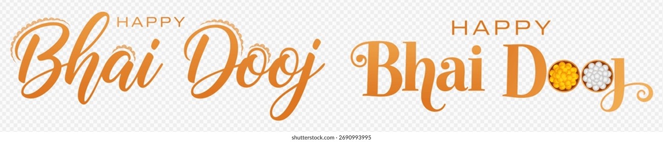 Bhai Dooj text designs set. typography, decorative,