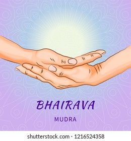 Bhairava mudra - gesture in yoga fingers. Symbol in Buddhism or Hinduism concept. Yoga technique for meditation. Promote physical and mental health. Vector illustration