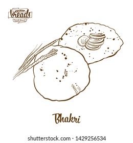 Bhakri bread vector drawing. Food sketch of Flatbread, usually known in India, Pakistan. Bakery illustration series.