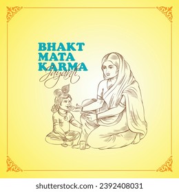 Bhakt Mata Karma jayanti Diseño de saludos con la ilustración de Lord Krishna.