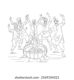 Bhangra dance. Punjabi people dance on the occasion of the Lohri festival. Happy Lohri. happy baisakhi. group of people dancing.