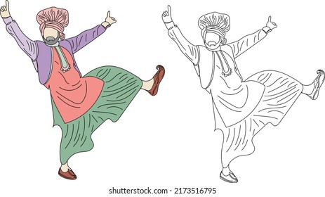Bhangra Dance vector, Bhangra logo, Indian Punjabi dance line art illustration, Sketch drawing of Bhangra Dance, Indian dance silhouette