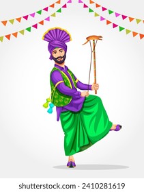 A Bhangra dancer performs folk dance. Wearing ethnic Punjabi clothes. Sikh Punjabi man dancing folk dance bhangra on occasion like Lohri or Baisakhi