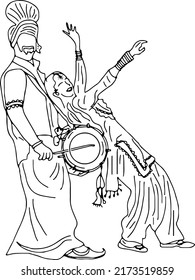 Bhangra Gidha Logo, Punjabi culture and tradition vector Indian Punjabi dance illustration, Bhangra symbol