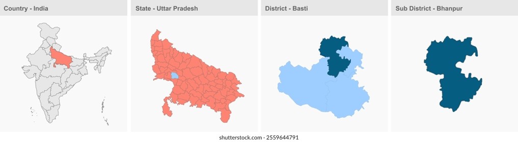 Bhanpur map, Basti District, Uttar Pradesh State, Republic of India, Government of  Uttar Pradesh, Indian territory, Eastern India, politics, village, tourism