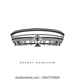 Bharat Mandapam con el icono del vector de la estatua de Nataraj Shiva. Un mandapa es una sala de perlados para rituales públicos en arquitectura india.