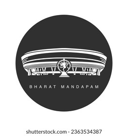 Bharat Mandapam ( Pillared hall in India) with Nataraj Shiva statue vector icon. 