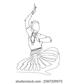 Bharatanatyam dance continuous line drawing doodle icon