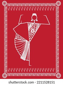 Dibujo de Bharatanatyam en Warli Painting, danza india Bharatanatyam en arte warli, ilustración, vector, papel pintado.