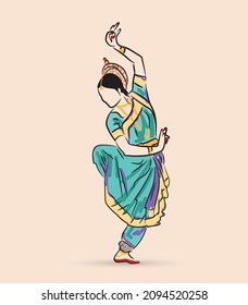 Bharatnatyam graphic illustration design abstract art.